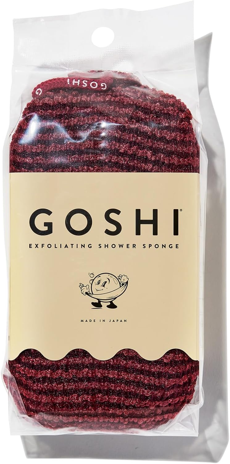 GOSHI Exfoliating Shower Sponge - Rip-Resistant, Rapid-Drying Exfoliating Bath Sponge for All Skin Types - Brick Red - Made in Japan - Image 1